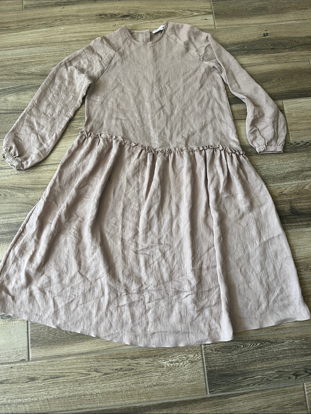 Girls' Long Sleeve Ruffle Waist Dress - Dusty Pink